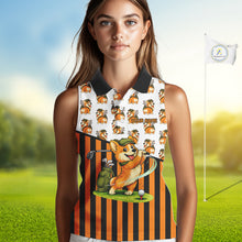 Load image into Gallery viewer, Funny Mens Cute Dog Pattern Golf Sleeveless Polo Shirt Custom Orange Golfing Dog Golf Clothes Attire NYN2874