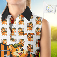 Load image into Gallery viewer, Funny Mens Cute Dog Pattern Golf Sleeveless Polo Shirt Custom Orange Golfing Dog Golf Clothes Attire NYN2874