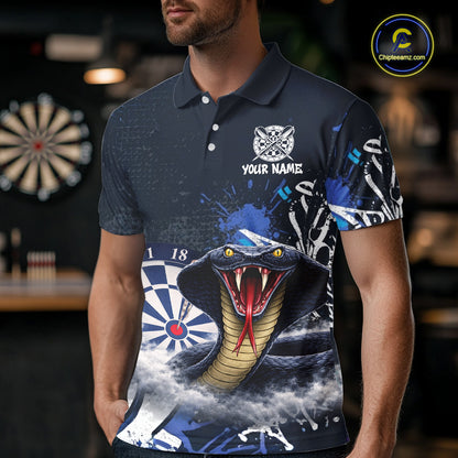 Funny Blue Smoke Cobra Men Darts Polo & Quarter-Zip Shirt Custom Graffiti Dart Team Jerseys NYN3078