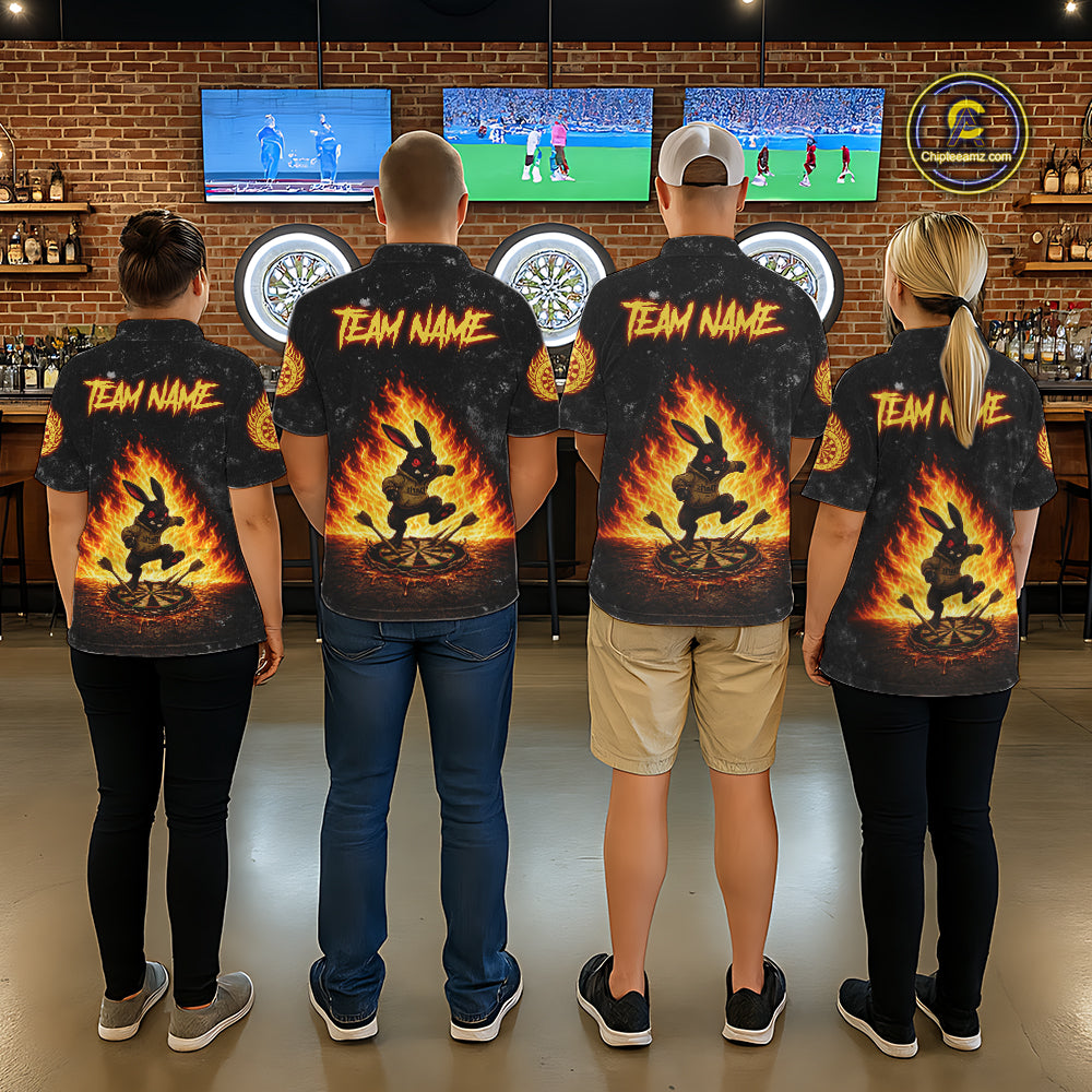 Crazy Rabbit Dartboard Fire Flame Darts Shirt For Men Custom Name & Team Grunge Dart Outfits Jerseys NYN3080