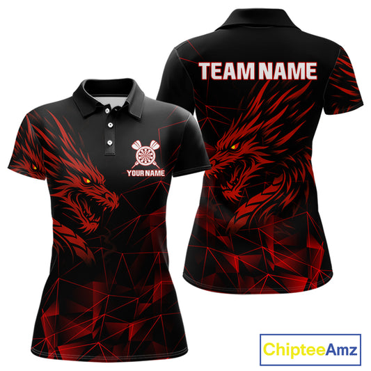 Women’s Custom Darts Shirt With Maroon Dragons And Black Geometric Pattern NYN0308