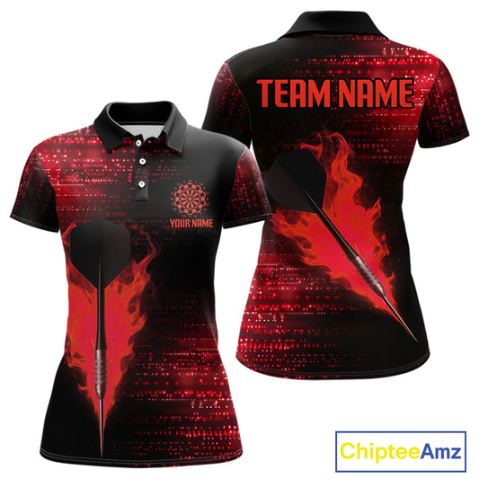 Women’s Custom Darts Shirt With Flaming Dart Arrow And Ruby Digital Matrix NYN0310