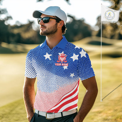 Red, Blue And White American Flag Golf Polo Shirts For Men Custom Patriot Golf Team Tournament NYN3255