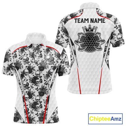 Black And White Skull Roses Golf Polo Shirts For Men Custom Golf Team Attire For Golfers NYN3256