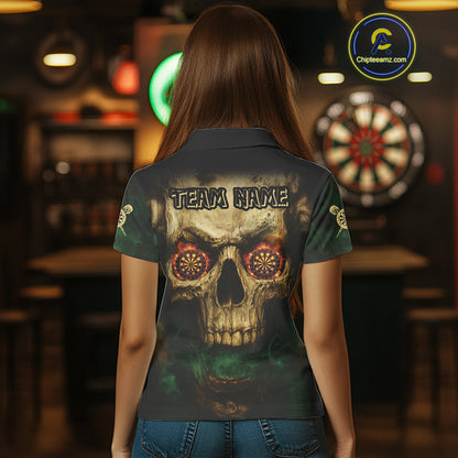 Yellow Skull Flaming Dartboard Darts Shirt For Women - Custom Name For Players NYN0573