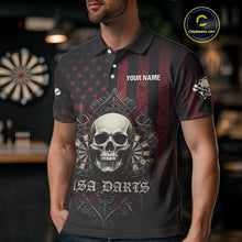 Load image into Gallery viewer, Custom Red Gothic Skulls Dartboard Patriotic Men Darts Polo Shirt US Flag Darts Jersey NYN1974