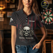 Load image into Gallery viewer, Custom Red Gothic Skulls Dartboard Patriotic Men Darts Polo Shirt US Flag Darts Jersey NYN1974
