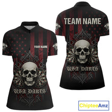 Load image into Gallery viewer, Custom Red Gothic Skulls Dartboard Patriotic Men Darts Polo Shirt US Flag Darts Jersey NYN1974