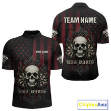 Load image into Gallery viewer, Custom Red Gothic Skulls Dartboard Patriotic Men Darts Polo Shirt US Flag Darts Jersey NYN1974