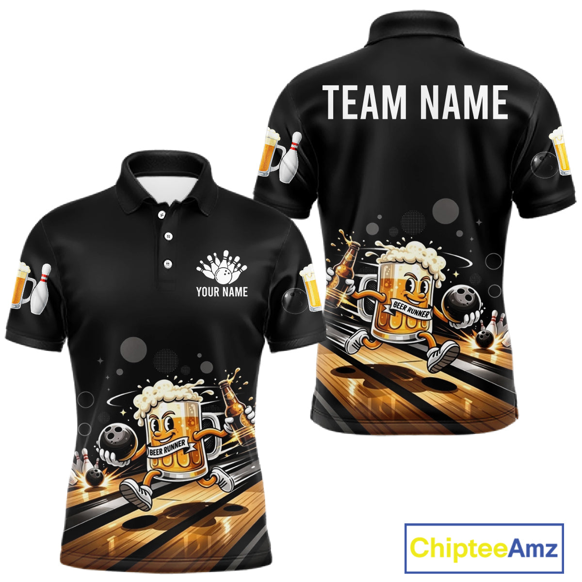 Personalized Beer Runner Funny Bowling Team Shirts For Men Bowling Polo & 1/4-Zip Jersey NYN2724