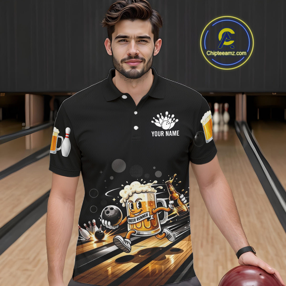 Personalized Beer Runner Funny Bowling Team Shirts For Men Bowling Polo & 1/4-Zip Jersey NYN2724