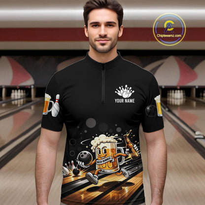 Personalized Beer Runner Funny Bowling Team Shirts For Men Bowling Polo & 1/4-Zip Jersey NYN2724