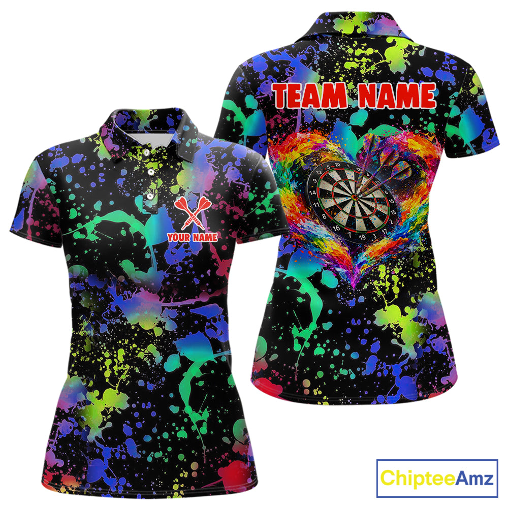 Heart Colorful Splatter Dartboard Women Darts Polo Shirt Custom Valentine Dart Couple Jerseys NYN2526