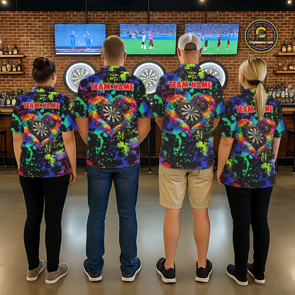Heart Colorful Splatter Dartboard Women Darts Polo Shirt Custom Valentine Dart Couple Jerseys NYN2526