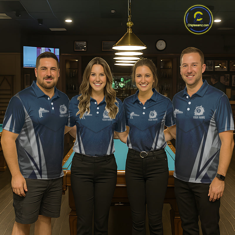 Personalized Dark Blue And Gray 8 Ball Billiard Pool Shirt For Men Custom Billiard Attire Team Jersey NYN3084