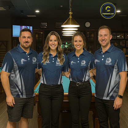 Personalized Dark Blue And Gray 8 Ball Billiard Pool Shirt For Men Custom Billiard Attire Team Jersey NYN3084