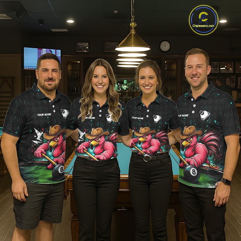 Funny Flamingo Play 8 Ball Pool Billiard Shirt For Women Custom Teal Splatter Billiard Pool Team Shirt NYN3093