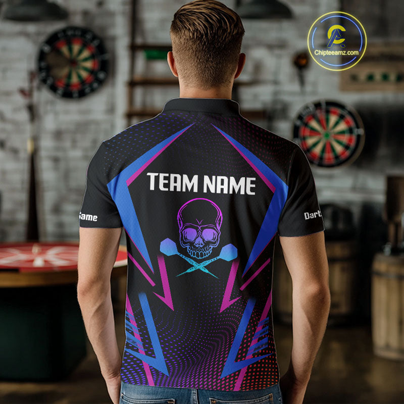 Men’s Custom Darts Team Shirt With Colorful Halftone Pattern Skull Dart Arrow NYN0313