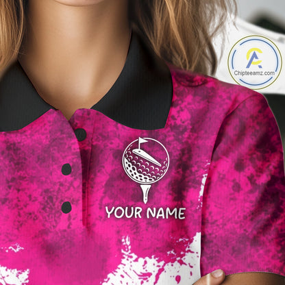 Yellow - Pink Grunge Womens Golf Polo Shirt Custom Flamingo Summer Tropical Golf Team Clothing NYN3263