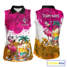 Load image into Gallery viewer, Yellow - Pink Grunge Womens Golf Sleeveless Polo Shirt Custom Flamingo Summer Tropical Golf Team Clothing NYN3263