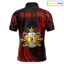 Load image into Gallery viewer, Red Tribal Skull Crown men's billiard polo shirt custom 8 ball 9 ball pool jersey, personalized billiards apparel