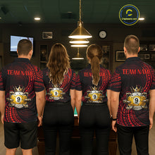 Load image into Gallery viewer, Men women billiard team wearing Red Tribal Skull Crown custom billiard uniforms, tournament team jerseys