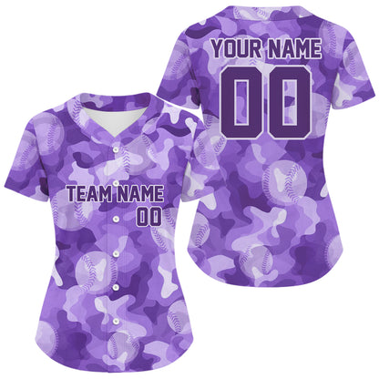 Custom Camouflage Baseball Jersey For Women Personalized Youth Baseball Jerseys | Purple NYN1140