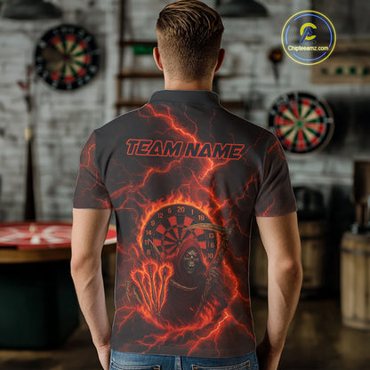 Custom Red Flames Grim Reaper Lightning Dart Men Polo Jerseys Outfits Dart Gifts NYN1719