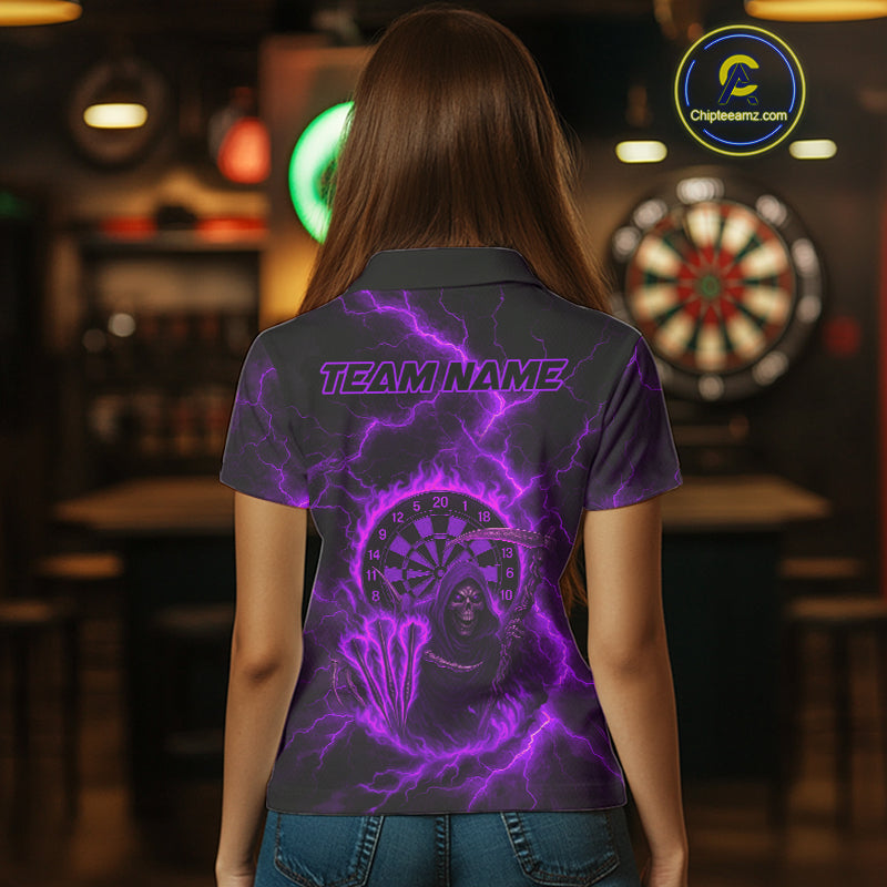 Custom Purple Flames Grim Reaper Lightning Dart Women Polo Jerseys Outfits Dart Gifts NYN1720