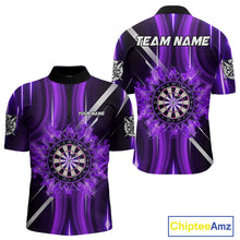 Load image into Gallery viewer, Custom Purple Flames Dartboard Flower Men Darts Quarter-Zip  Shirt Dart Team Jersey Gifts NYN1987
