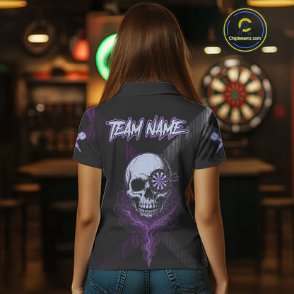 Black & Purple Smoke Skull Dartboard Women Darts Polo Shirt Grunge Dart Gifts NYN1993