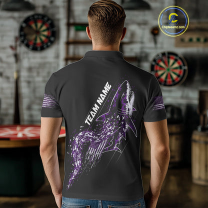 Custom Black And Purple US Flag Digital Camo Shark Darts Polo Shirt For Men Dart Gifts NYN1995
