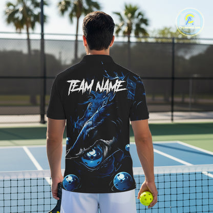 Custom Blue Grunge Shark Pickleball 3D Ball Jerseys Men Funny Pickleball League Shirts NYN2225
