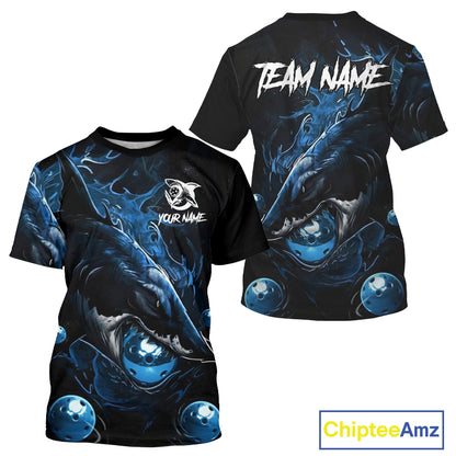 Custom Blue Grunge Shark Pickleball 3D Ball Jerseys Men Funny Pickleball League Shirts NYN2225