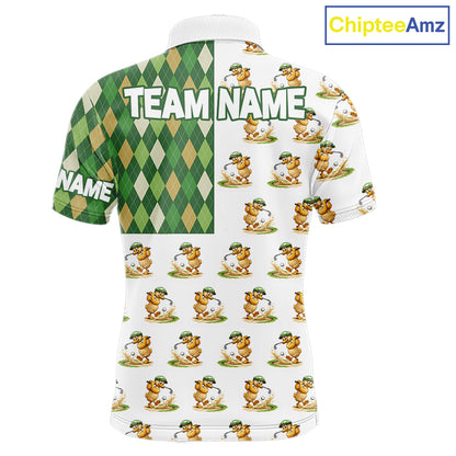 Funny Duck Polo Shirt Mens Golf Polo Shirts Custom Green Argyle Pattern Duck Golf Shirts NYN2879