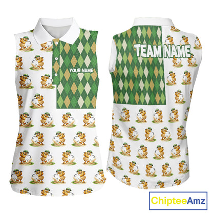 Funny Duck Sleeveless Polo Shirt Womens Golf Polo Shirts Custom Green Argyle Duck Golf Shirts NYN2879