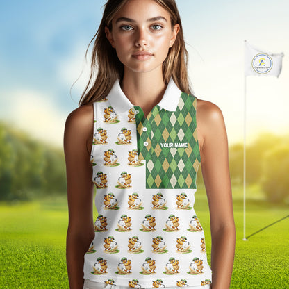 Funny Duck Sleeveless Polo Shirt Womens Golf Polo Shirts Custom Green Argyle Duck Golf Shirts NYN2879