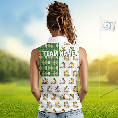 Funny Duck Sleeveless Polo Shirt Womens Golf Polo Shirts Custom Green Argyle Duck Golf Shirts NYN2879