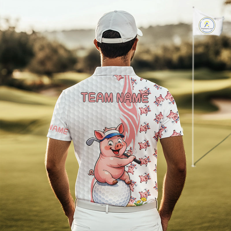 Funny Pig Polo Shirt Mens Golf Polo Shirts Custom Golfing Pig White Golf Pattern Golf Shirts NYN2883