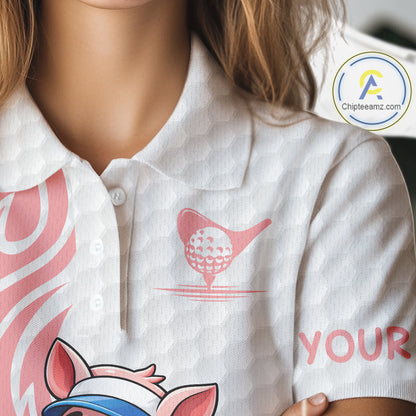 Funny Pig Polo Shirt Womens Golf Polo Shirts Custom Golfing Pig White Golf Pattern Golf Shirts NYN2883