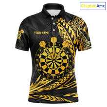 Load image into Gallery viewer, Personalized Black &amp; Gold Tribal Darts Polo &amp; Quarter-Zip Custom Dart Shirts For Men Dart Jerseys  NYN2885