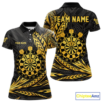 Personalized Black & Gold Tribal Darts Polo & Quarter-Zip Custom Dart Shirts For Women Dart Jerseys  NYN2885