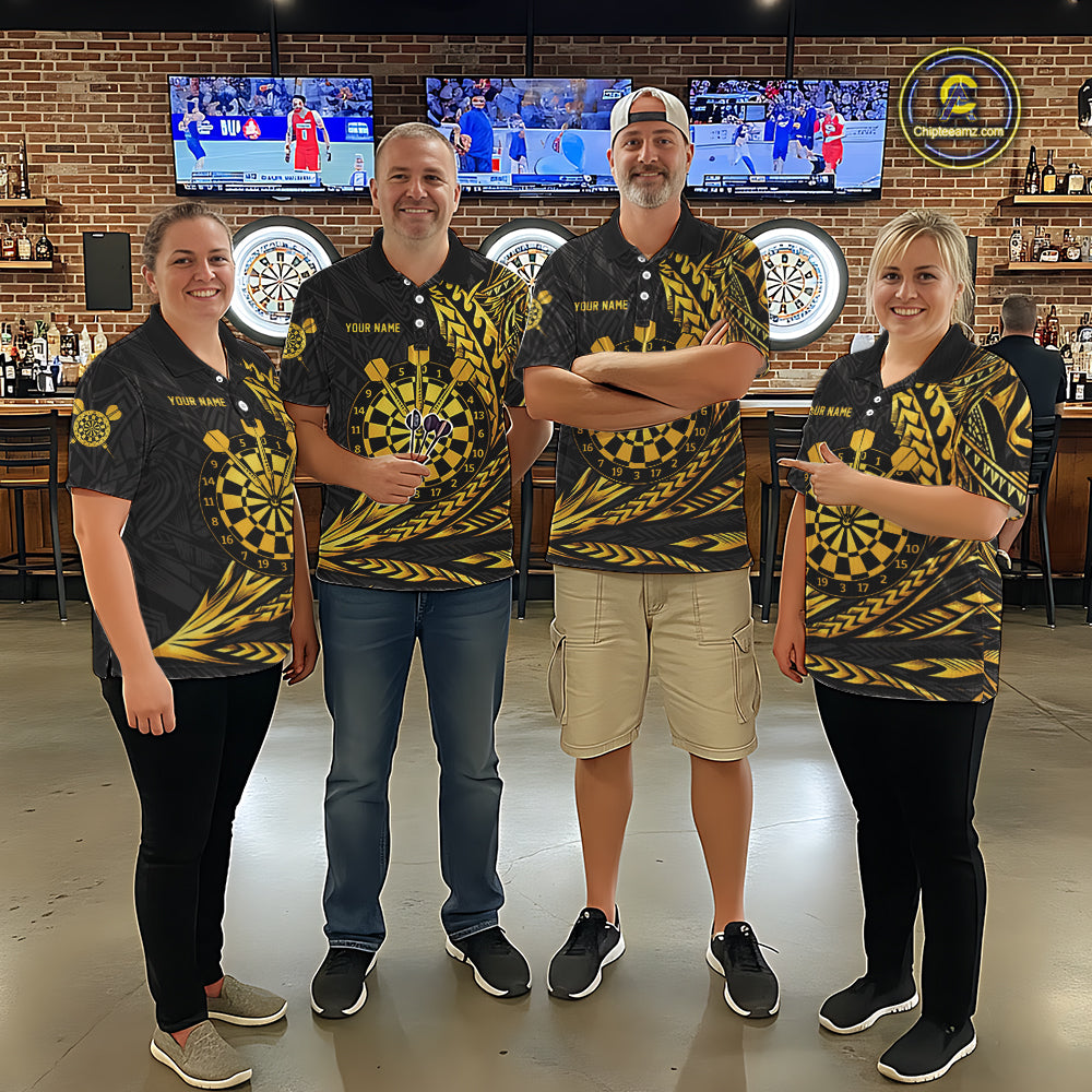 Personalized Black & Gold Tribal Darts Polo & Quarter-Zip Custom Dart Shirts For Men Dart Jerseys  NYN2885