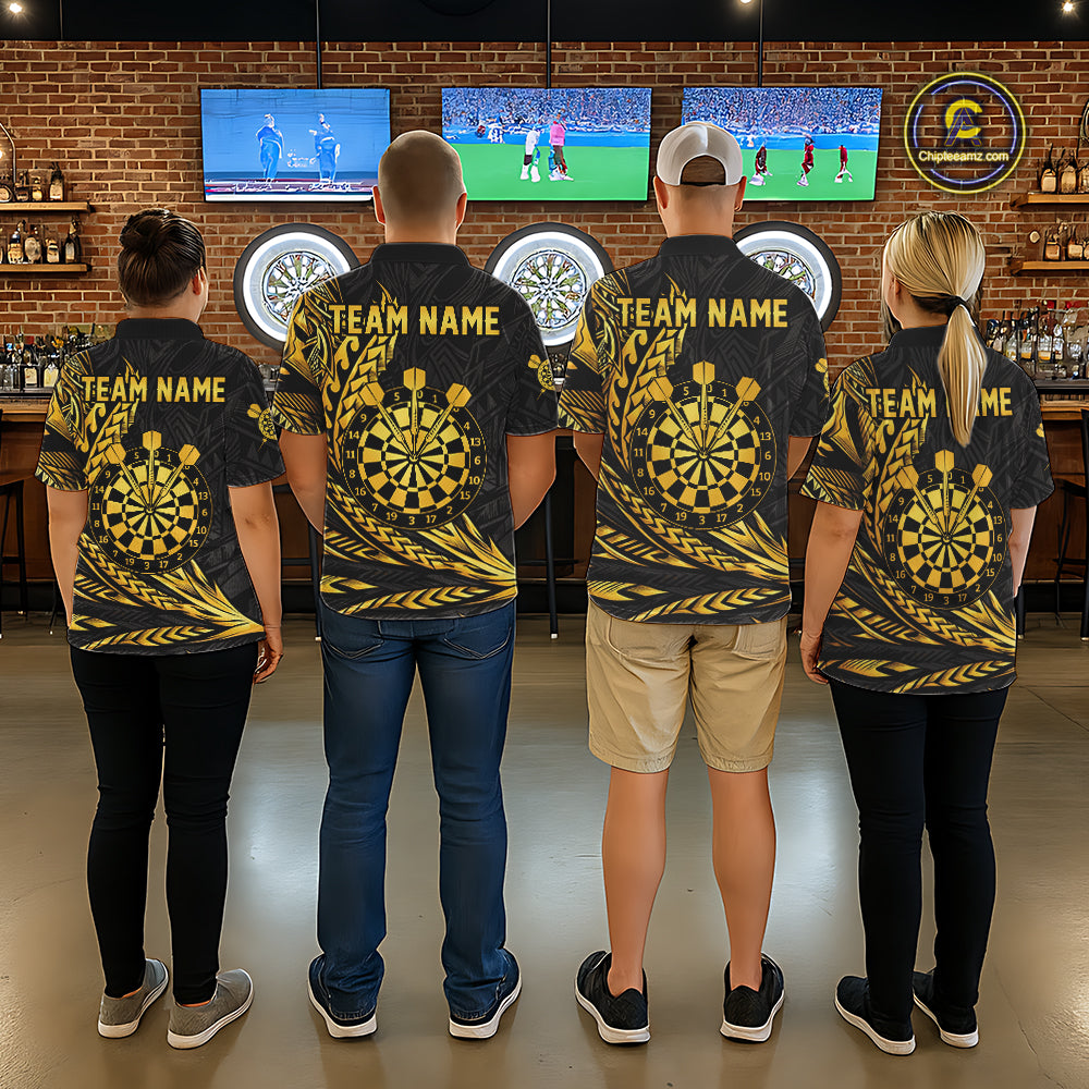 Personalized Black & Gold Tribal Darts Polo & Quarter-Zip Custom Dart Shirts For Men Dart Jerseys  NYN2885