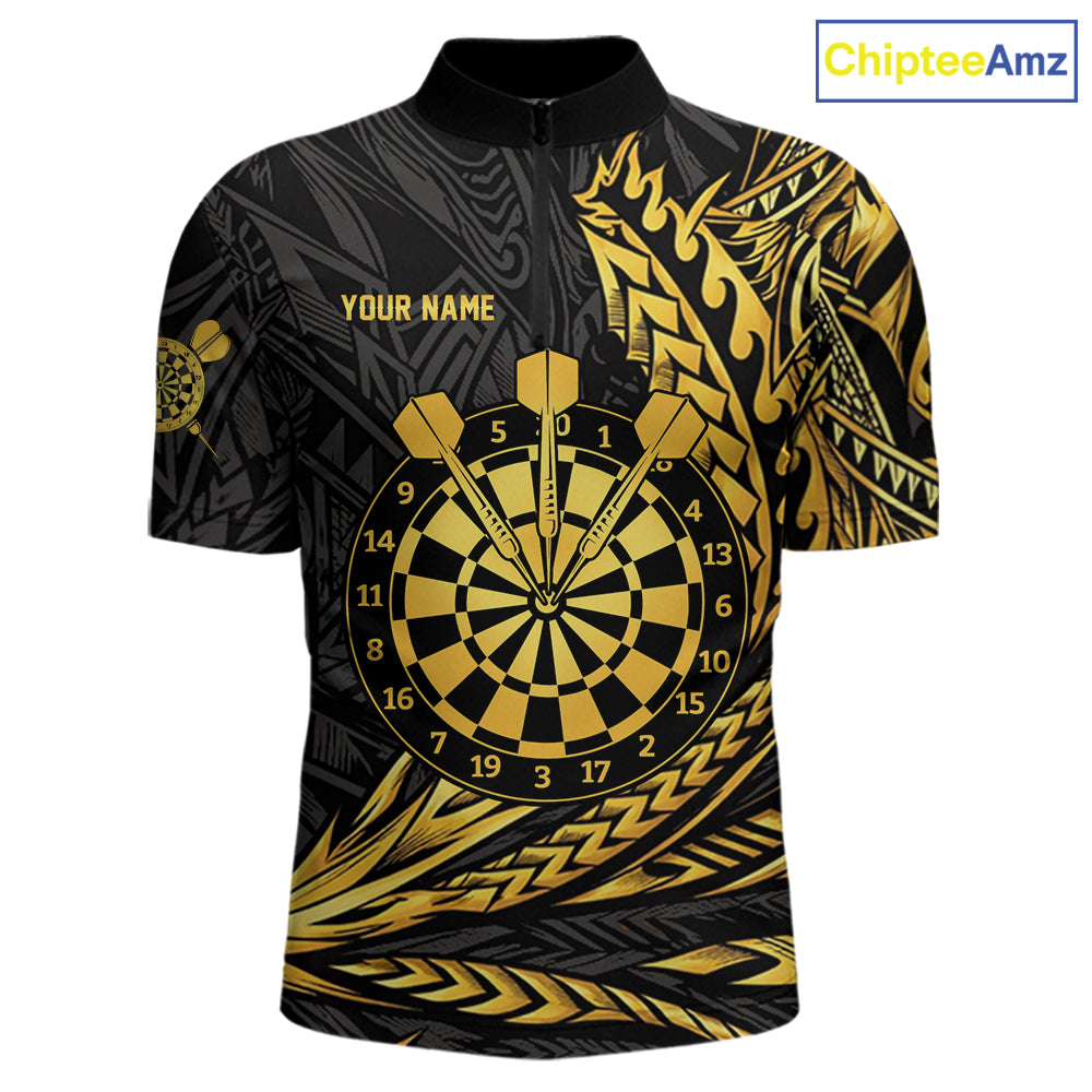 Personalized Black & Gold Tribal Darts Polo & Quarter-Zip Custom Dart Shirts For Men Dart Jerseys  NYN2885