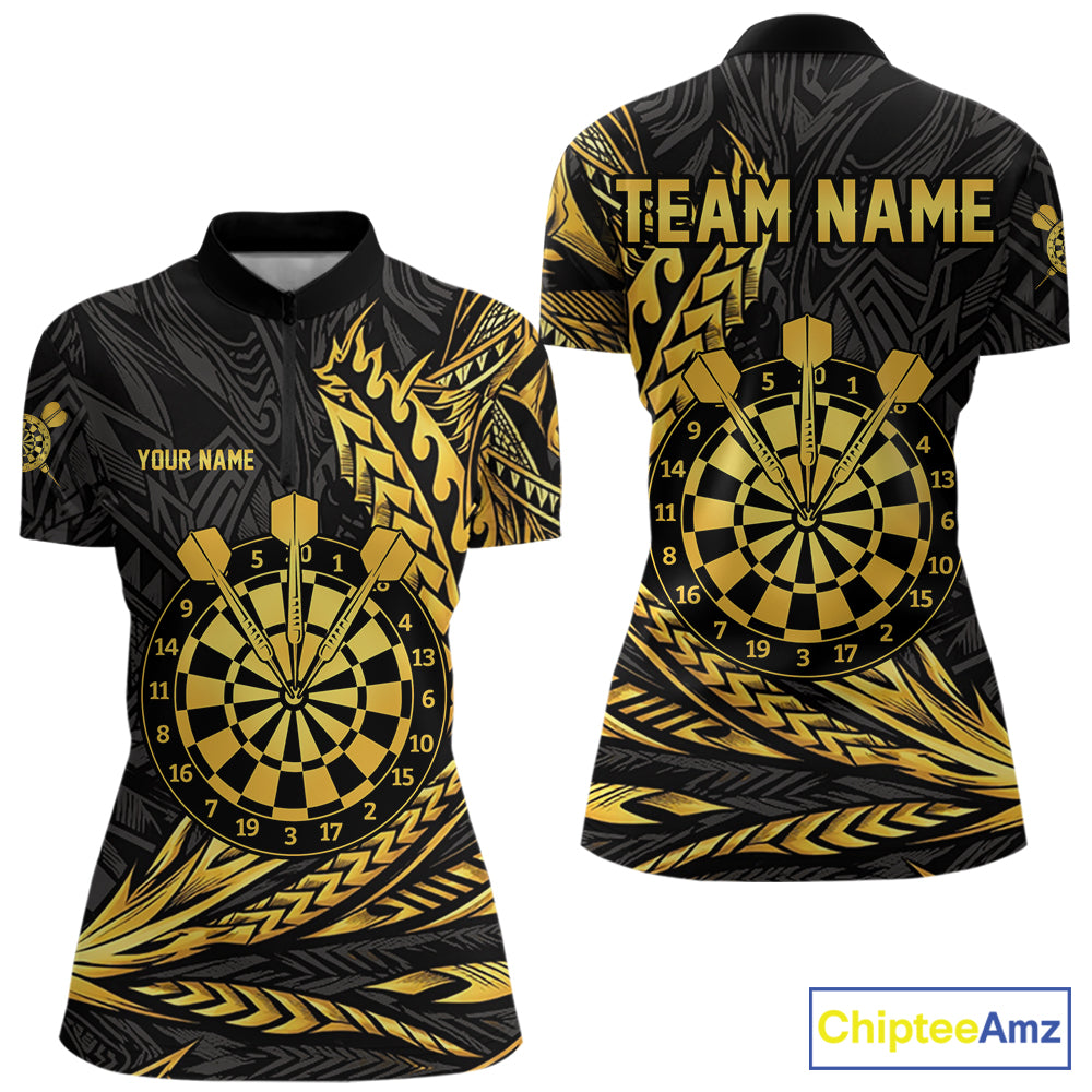 Personalized Black & Gold Tribal Darts Polo & Quarter-Zip Custom Dart Shirts For Women Dart Jerseys  NYN2885