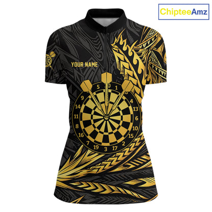 Personalized Black & Gold Tribal Darts Polo & Quarter-Zip Custom Dart Shirts For Women Dart Jerseys  NYN2885