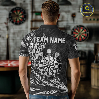 Personalized Black & Silver Tribal Darts Polo & Quarter-Zip Custom Dart Shirts For Men Dart Jerseys  NYN2886