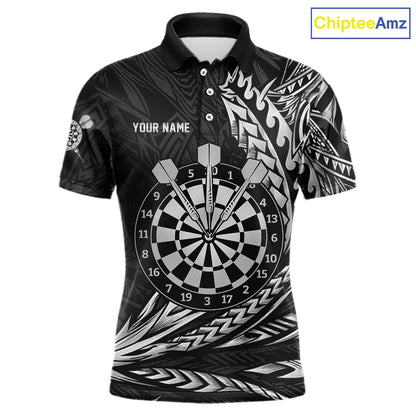 Personalized Black & Silver Tribal Darts Polo & Quarter-Zip Custom Dart Shirts For Men Dart Jerseys  NYN2886