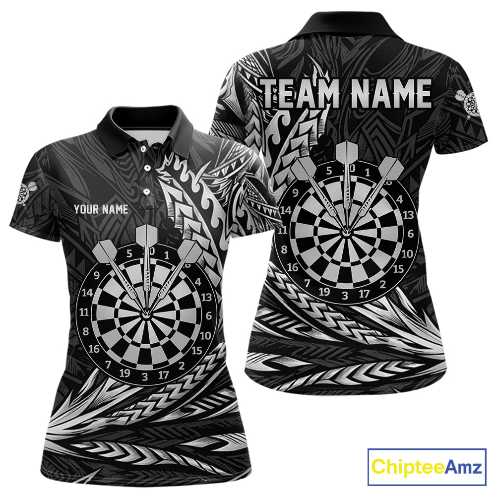 Personalized Black & Silver Tribal Darts Polo & Quarter-Zip Custom Dart Shirts For Women Dart Jerseys  NYN2886